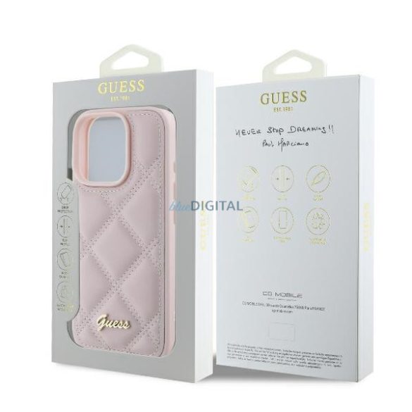 Guess GUHCP16XPSQSQSP Quilted Metal Logo keménytok iPhone 16 Pro Max - rózsaszín