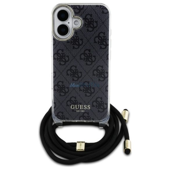 Guess GUHCP16SHC4SEK Crossbody Cord 4G Print keménytok iPhone 16 - fekete