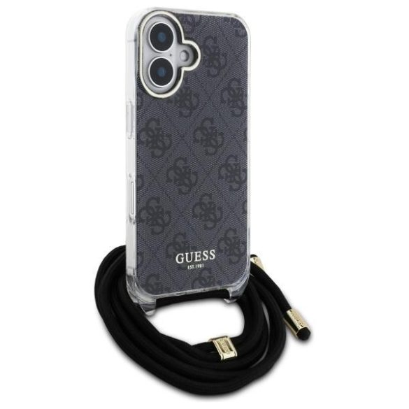 Guess GUHCP16SHC4SEK Crossbody Cord 4G Print keménytok iPhone 16 - fekete