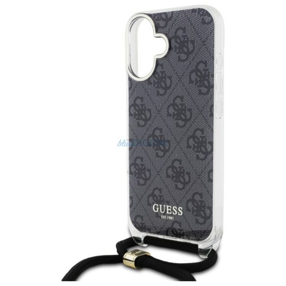 Guess GUHCP16SHC4SEK Crossbody Cord 4G Print keménytok iPhone 16 - fekete