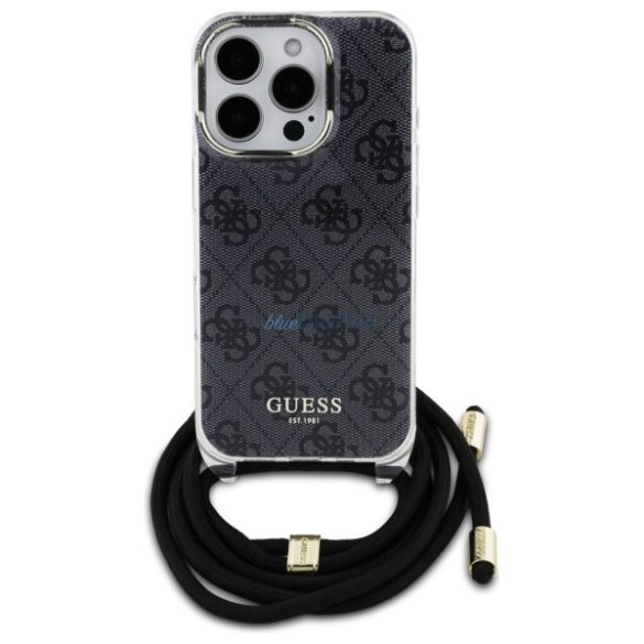 Guess GUHCP16LHC4SEK Crossbody Cord 4G Print keménytok iPhone 16 Pro - fekete