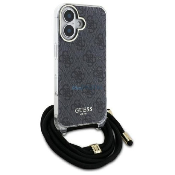 Guess GUHCP16LHC4SEK Crossbody Cord 4G Print keménytok iPhone 16 Pro - fekete