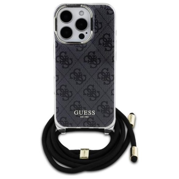 Guess GUHCP16XHC4SEK Crossbody Cord 4G Print keménytok iPhone 16 Pro Max - fekete