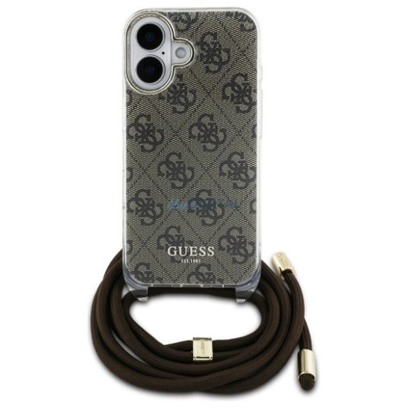 Guess GUHCP16SHC4SEW Crossbody Cord 4G Print keménytok iPhone 16 - barna