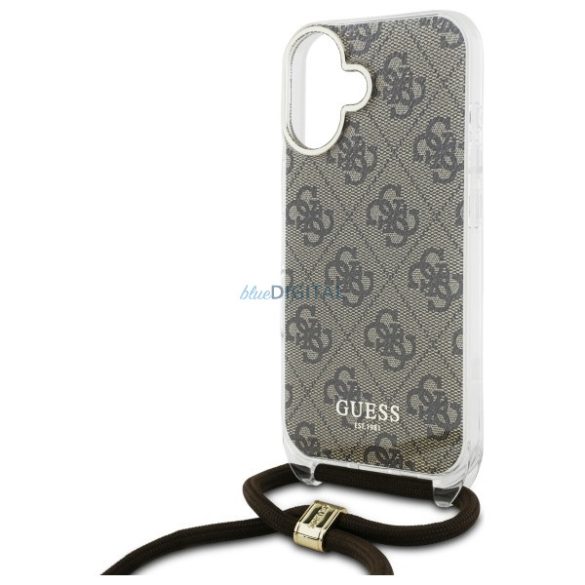 Guess GUHCP16SHC4SEW Crossbody Cord 4G Print keménytok iPhone 16 - barna