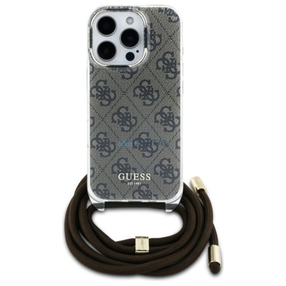 Guess GUHCP16LHC4SEW Crossbody Cord 4G Print keménytok iPhone 16 Pro - barna