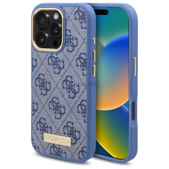Guess GUHMP16LU4GPRB 4G Logo Plate MagSafe keménytok iPhone 16 Pro - kék