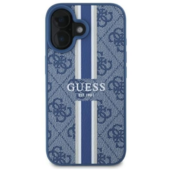 Guess GUHMP16SP4RPSB 4G Printed Stripes MagSafe keménytok iPhone 16 - kék