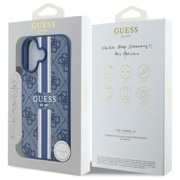 Guess GUHMP16SP4RPSB 4G Printed Stripes MagSafe keménytok iPhone 16 - kék