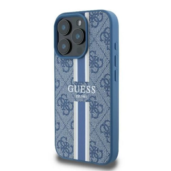 Guess GUHMP16LP4RPSB 4G Printed Stripes MagSafe keménytok iPhone 16 Pro - kék