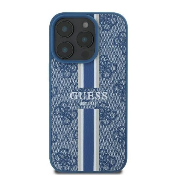 Guess GUHMP16LP4RPSB 4G Printed Stripes MagSafe keménytok iPhone 16 Pro - kék