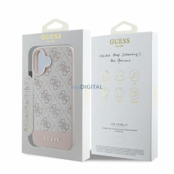 Guess GUHCP16SG4GLPI 4G Bottom Stripe keménytok iPhone 16 - rózsaszín