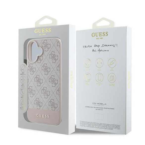 Guess GUHCP16MG4GLPI 4G Bottom Stripe keménytok iPhone 16 Plus - rózsaszín