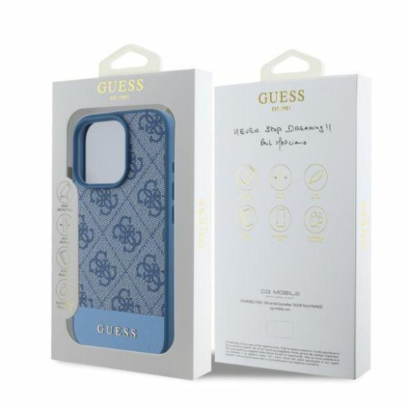 Guess GUHCP16XG4GLBL 4G PU Bottom Stripe keménytok iPhone 16 Pro Max - kék