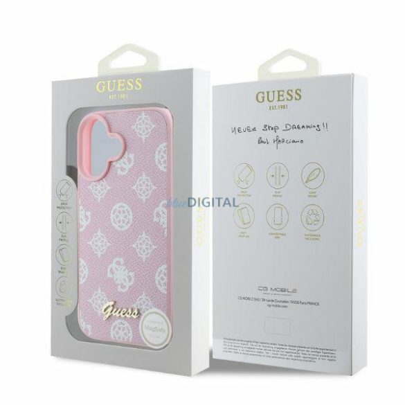 Guess GUHMP16SPGPYSP Peony Script MagSafe keménytok iPhone 16 - rózsaszín