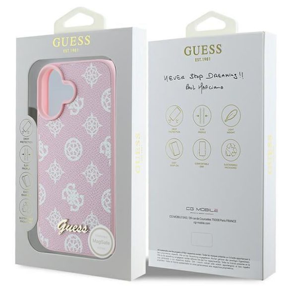 Guess GUHMP16MPGPYSP Peony Script Logo MagSafe keménytok iPhone 16 Plus - rózsaszín