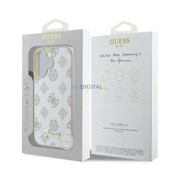 Guess GUHMP16SPGPYSH Peony Script Logo MagSafe keménytok iPhone 16 - fehér