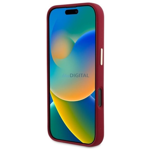 Guess GUHCP16LSMBSLM Silicone Script Metal Logo keménytok iPhone 16 Pro - piros