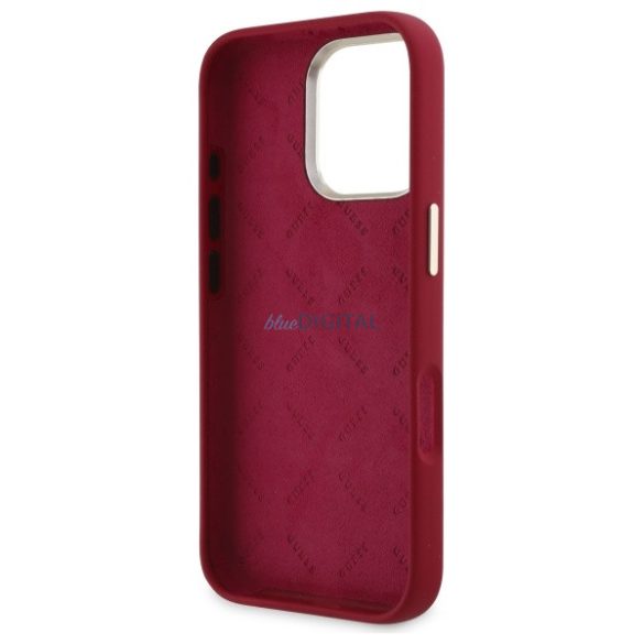 Guess GUHCP16LSMBSLM Silicone Script Metal Logo keménytok iPhone 16 Pro - piros