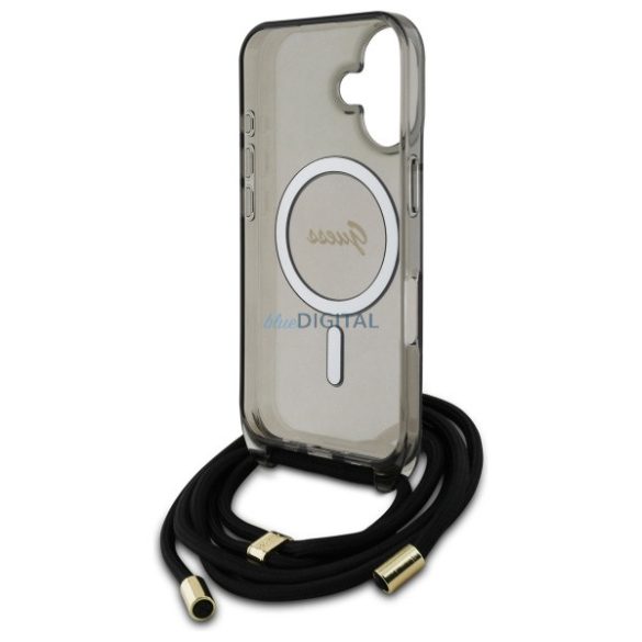 Guess GUHMP16SHCTSGNSK Crossbody Cord Script MagSafe MagSafe-kompatibilis keménytok iPhone 16 - fekete