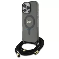   Guess GUHMP16LHCTSGNSK Crossbody Cord Script MagSafe MagSafe-kompatibilis keménytok iPhone 16 Pro - fekete