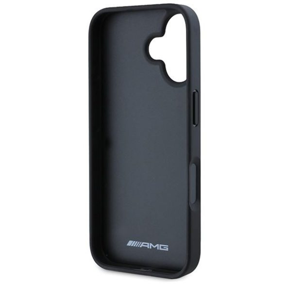 AMG AMHCP16SGSEBK Leather Debossed Lines Black Logo keménytok iPhone 16 - fekete