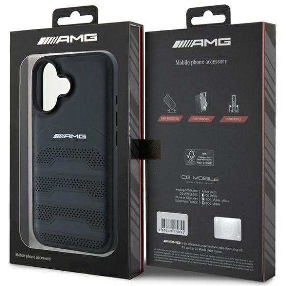 AMG AMHCP16SGSEBK Leather Debossed Lines Black Logo keménytok iPhone 16 - fekete