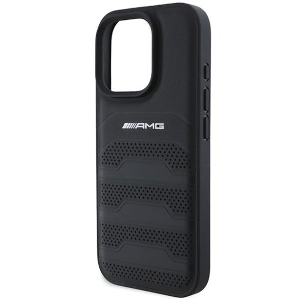 AMG AMHCP16LGSEBK Leather Debossed Lines Black Logo keménytok iPhone 16 Pro - fekete