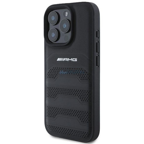 AMG AMHCP16XGSEBK Leather Debossed Lines Black Logo keménytok iPhone 16 Pro Max - fekete