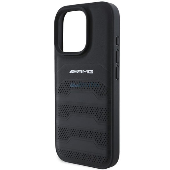 AMG AMHCP16XGSEBK Leather Debossed Lines Black Logo keménytok iPhone 16 Pro Max - fekete