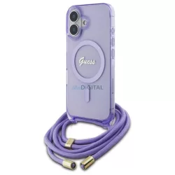   Guess GUHMP16SHCTSGNSU Crossbody Cord Script MagSafe MagSafe-kompatibilis keménytok iPhone 16 - lila