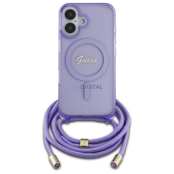 Guess GUHMP16SHCTSGNSU Crossbody Cord Script MagSafe MagSafe-kompatibilis keménytok iPhone 16 - lila