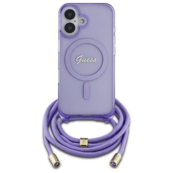 Guess GUHMP16SHCTSGNSU Crossbody Cord Script MagSafe MagSafe-kompatibilis keménytok iPhone 16 - lila