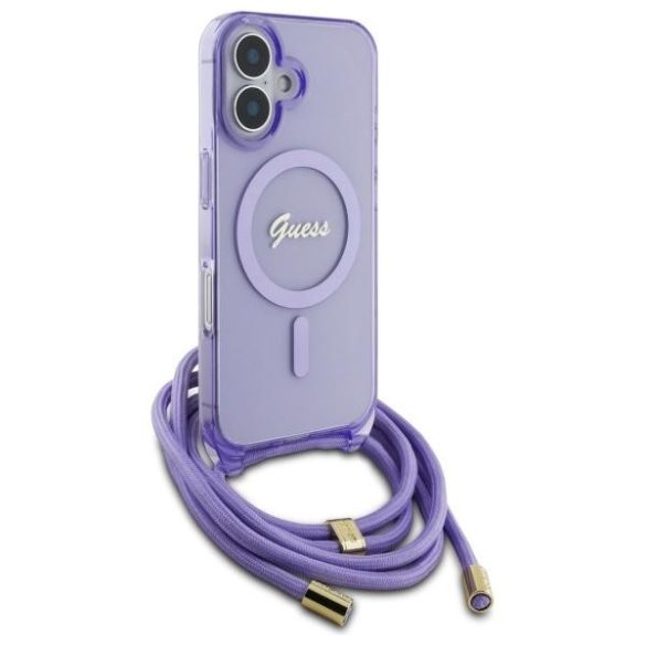 Guess GUHMP16SHCTSGNSU Crossbody Cord Script MagSafe MagSafe-kompatibilis keménytok iPhone 16 - lila