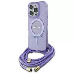   Guess GUHMP16XHCTSGNSU Crossbody Cord Script MagSafe MagSafe-kompatibilis keménytok iPhone 16 Pro Max - lila