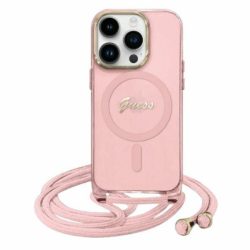   Guess GUHMP16SHCTSGNSP Crossbody Cord Script MagSafe MagSafe-kompatibilis keménytok iPhone 16 - rózsaszín