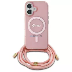   Guess GUHMP16SHCTSGNSP Crossbody Cord Script MagSafe MagSafe-kompatibilis keménytok iPhone 16 - rózsaszín