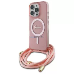   Guess GUHMP16XHCTSGNSP Crossbody Cord Script MagSafe MagSafe-kompatibilis keménytok iPhone 16 Pro Max - rózsaszín