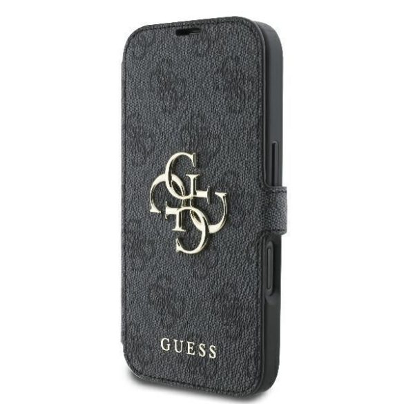 Guess GUBKP16S4GMGGR 4G Metal Logo könyvtok iPhone 16 - fekete