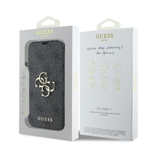 Guess GUBKP16S4GMGGR 4G Metal Logo könyvtok iPhone 16 - fekete