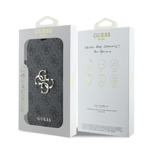 Guess GUBKP16M4GMGGR 4G Metal Logo könyvtok iPhone 16 Plus - fekete