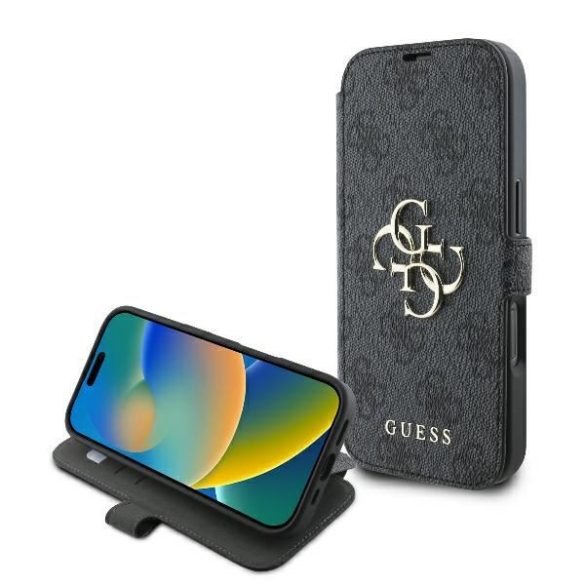 Guess GUBKP16L4GMGGR 4G Metal Logo könyvtok iPhone 16 Pro - fekete