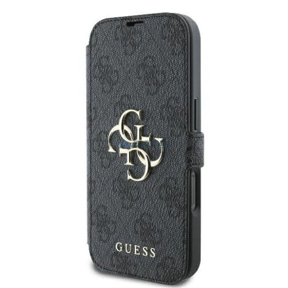 Guess GUBKP16L4GMGGR 4G Metal Logo könyvtok iPhone 16 Pro - fekete