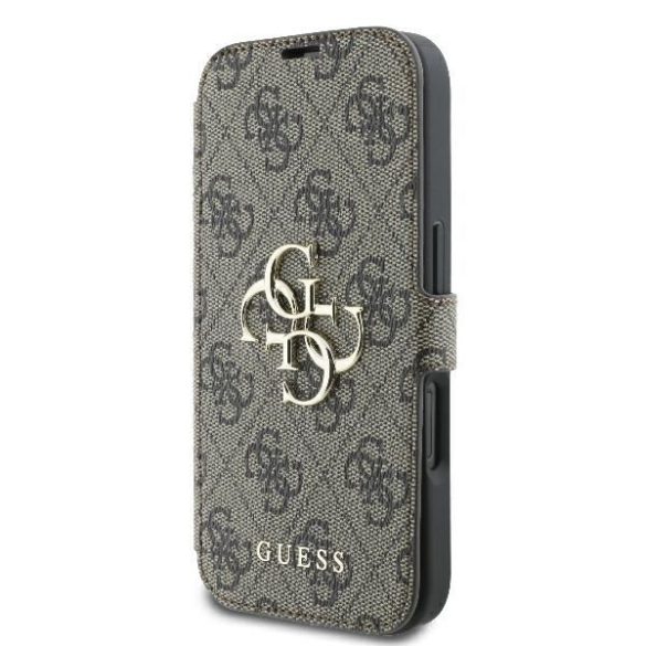 Guess GUBKP16S4GMGBR 4G Metal Logo könyvtok iPhone 16 - barna