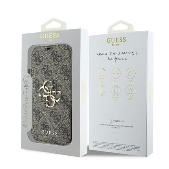 Guess GUBKP16S4GMGBR 4G Metal Logo könyvtok iPhone 16 - barna