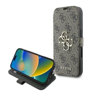 Guess GUBKP16M4GMGBR 4G Metal Logo könyvtok iPhone 16 Plus - barna