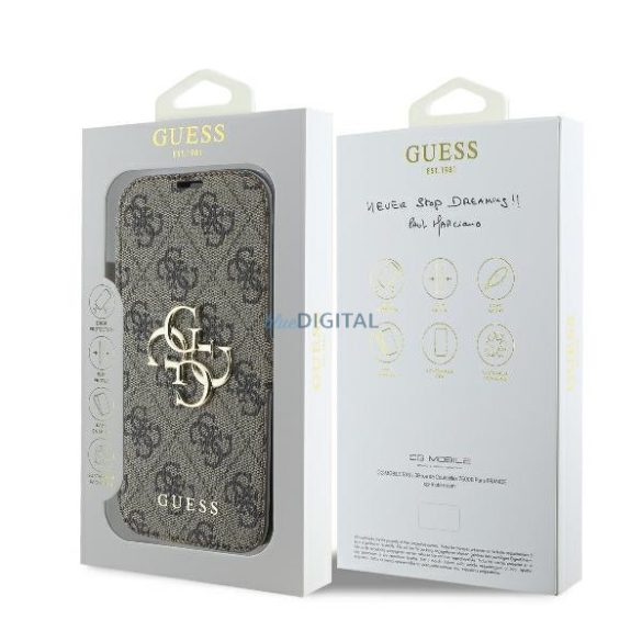 Guess GUBKP16M4GMGBR 4G Metal Logo könyvtok iPhone 16 Plus - barna