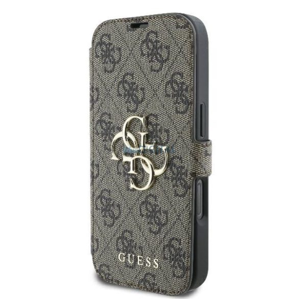 Guess GUBKP16L4GMGBR 4G Metal Logo könyvtok iPhone 16 Pro - barna