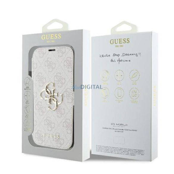 Guess GUBKP16M4GMGPII 4G Metal Logo könyvtok iPhone 16 Plus - rózsaszín