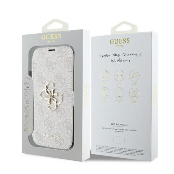 Guess GUBKP16L4GMGPI 4G Metal Logo könyvtok iPhone 16 Pro - rózsaszín